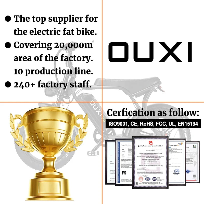 OUXI H9 Hybrid Electric Bike 1000W Fatbike Steel Frame Disc Brake Ordinary Pedal Ebike EU Warehouse Stock